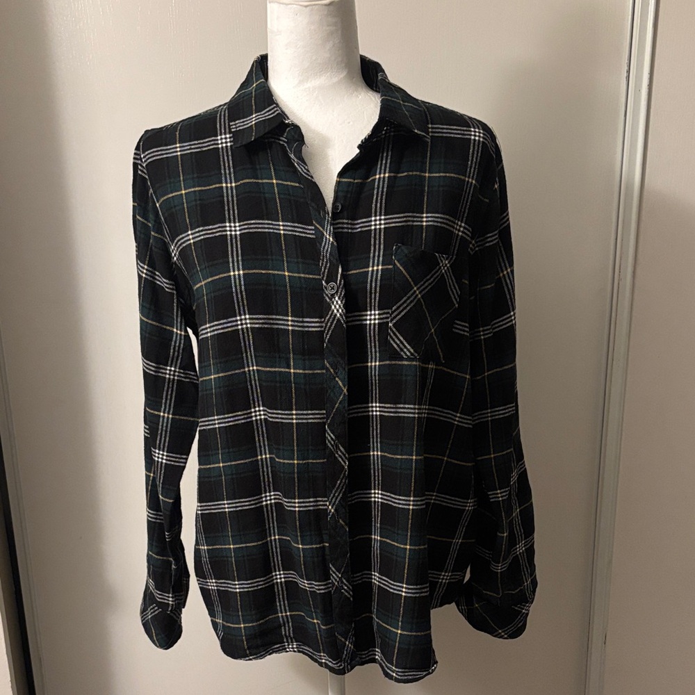 Well Worn Black and White Plaid Button Down Shirt